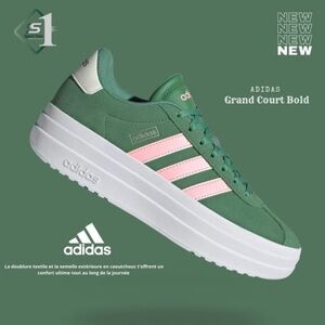 Adidas Kid’s Grand Court Bold Sneakers - Green and Pink, size 5